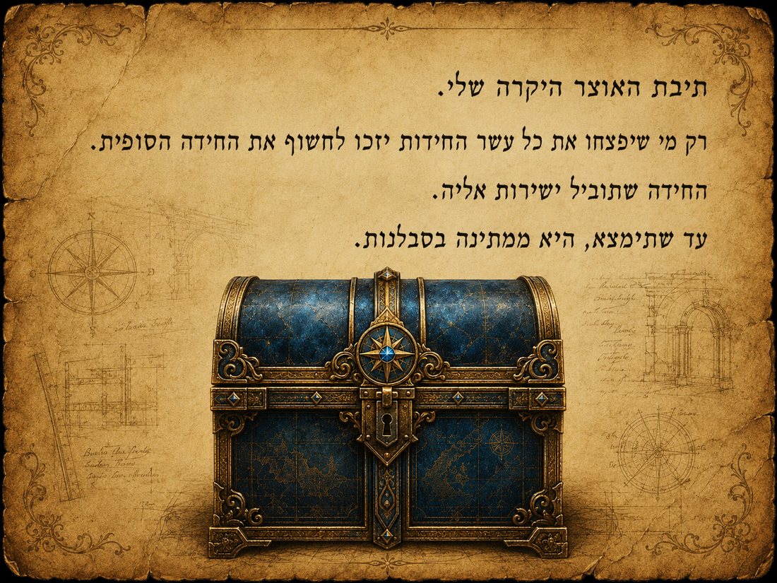 תיבת האוצר הכחולה־מוזהבת, מצוירת על קלף